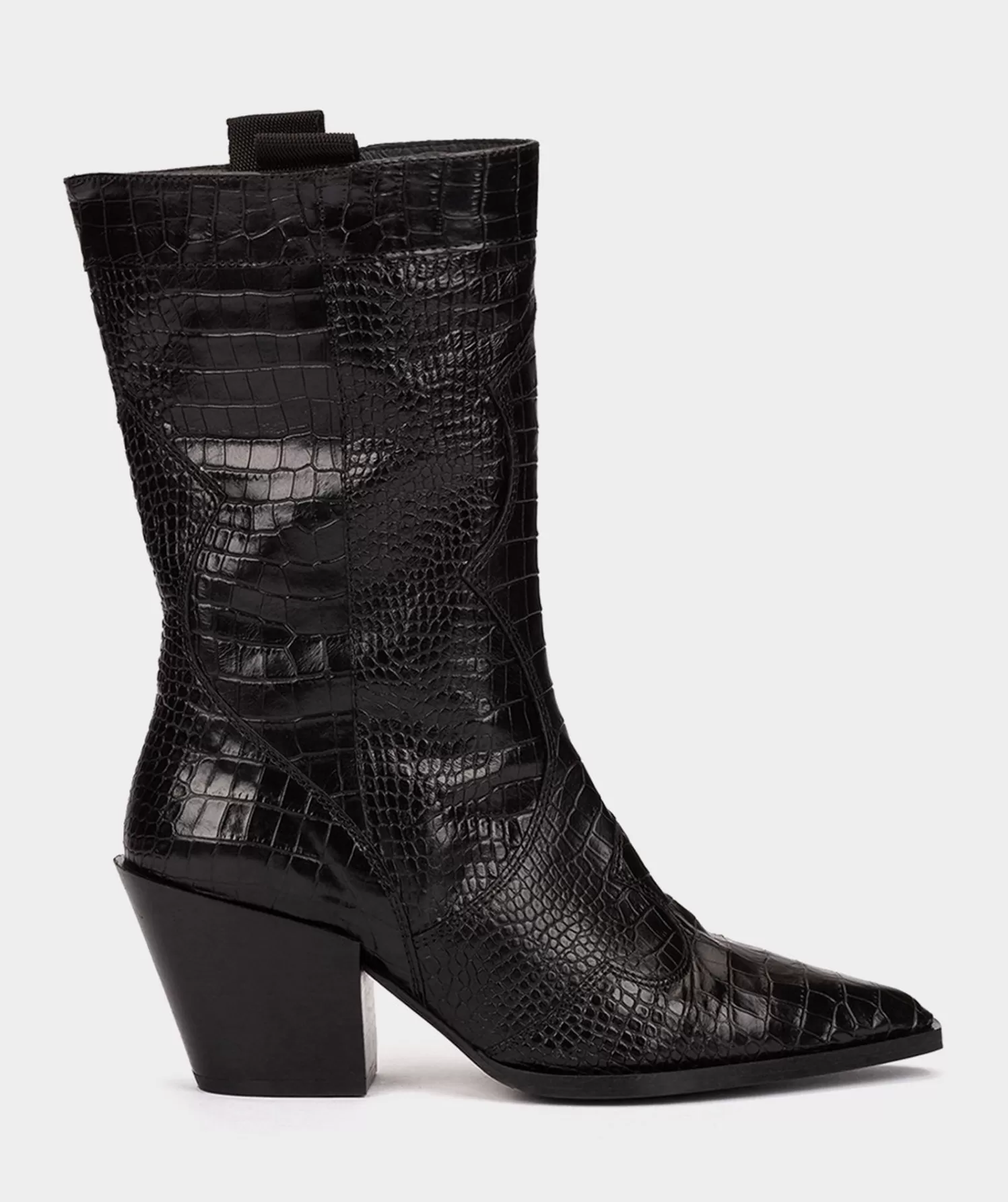 Boots | Pedro Miralles Boots Black Embossed Leather Mid-Calf Boots