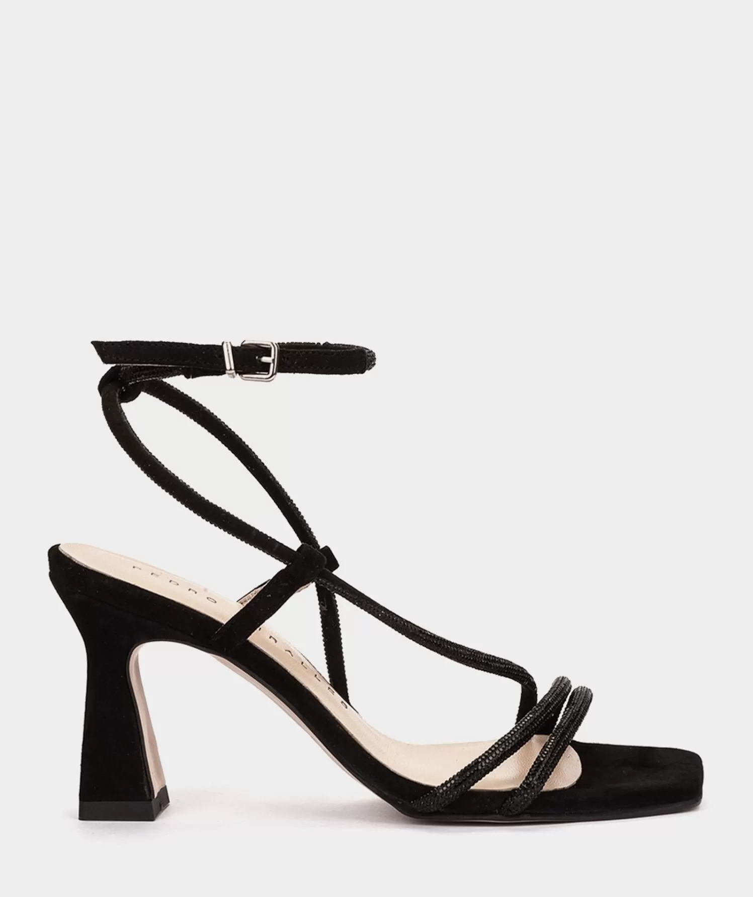 Heeled Sandals | Pedro Miralles Heeled Sandals Black Leather Heeled Sandals With Crystal Embellishments