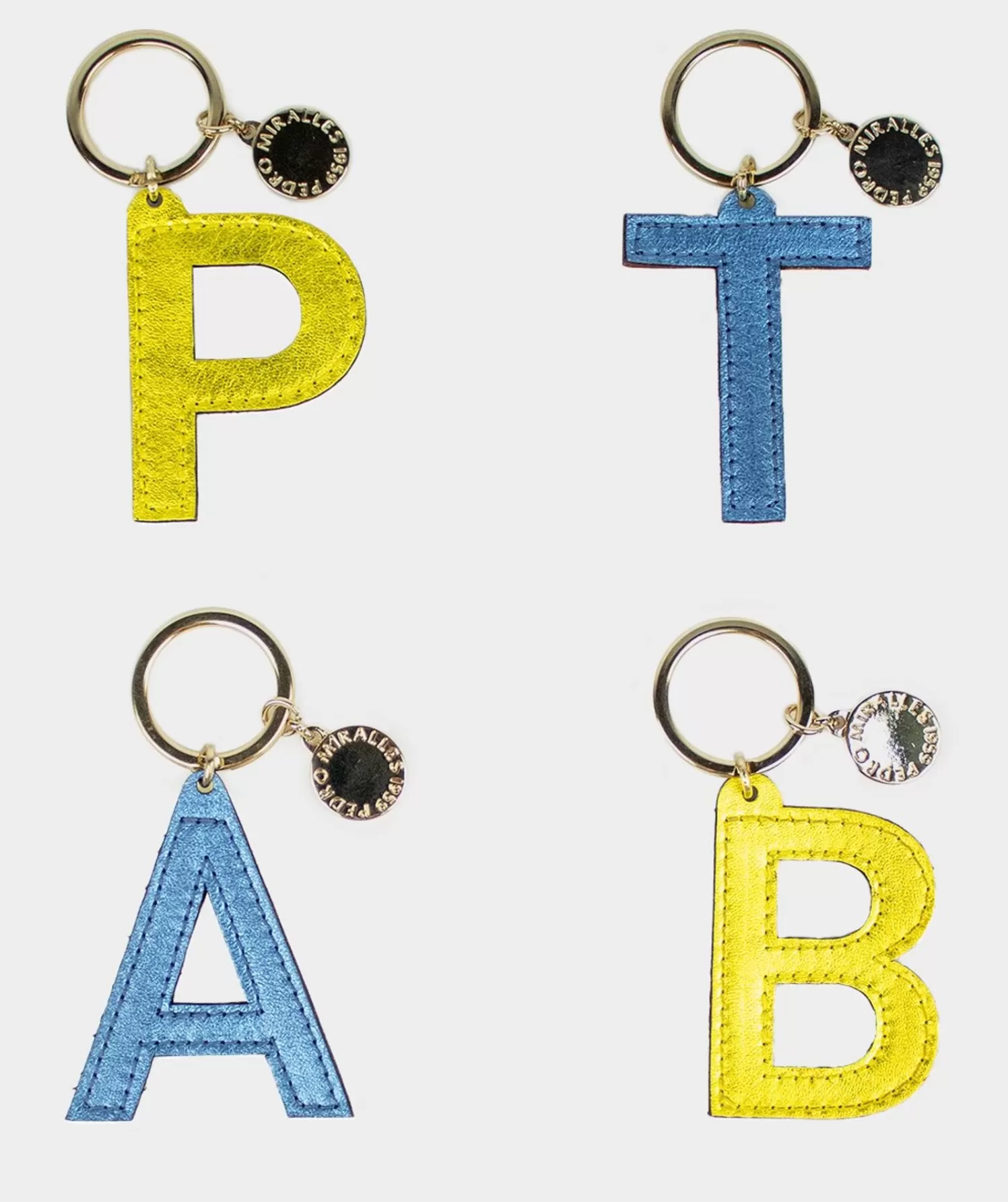 Gifts | Pedro Miralles Gifts Blue And Yellow Leather Initial Key Ring.