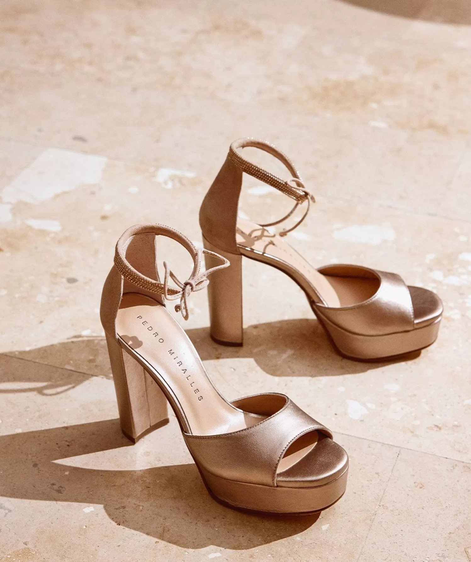 Heeled Sandals | Pedro Miralles Heeled Sandals Metallic Leather Platform Heeled Sandals In Smoke Colour