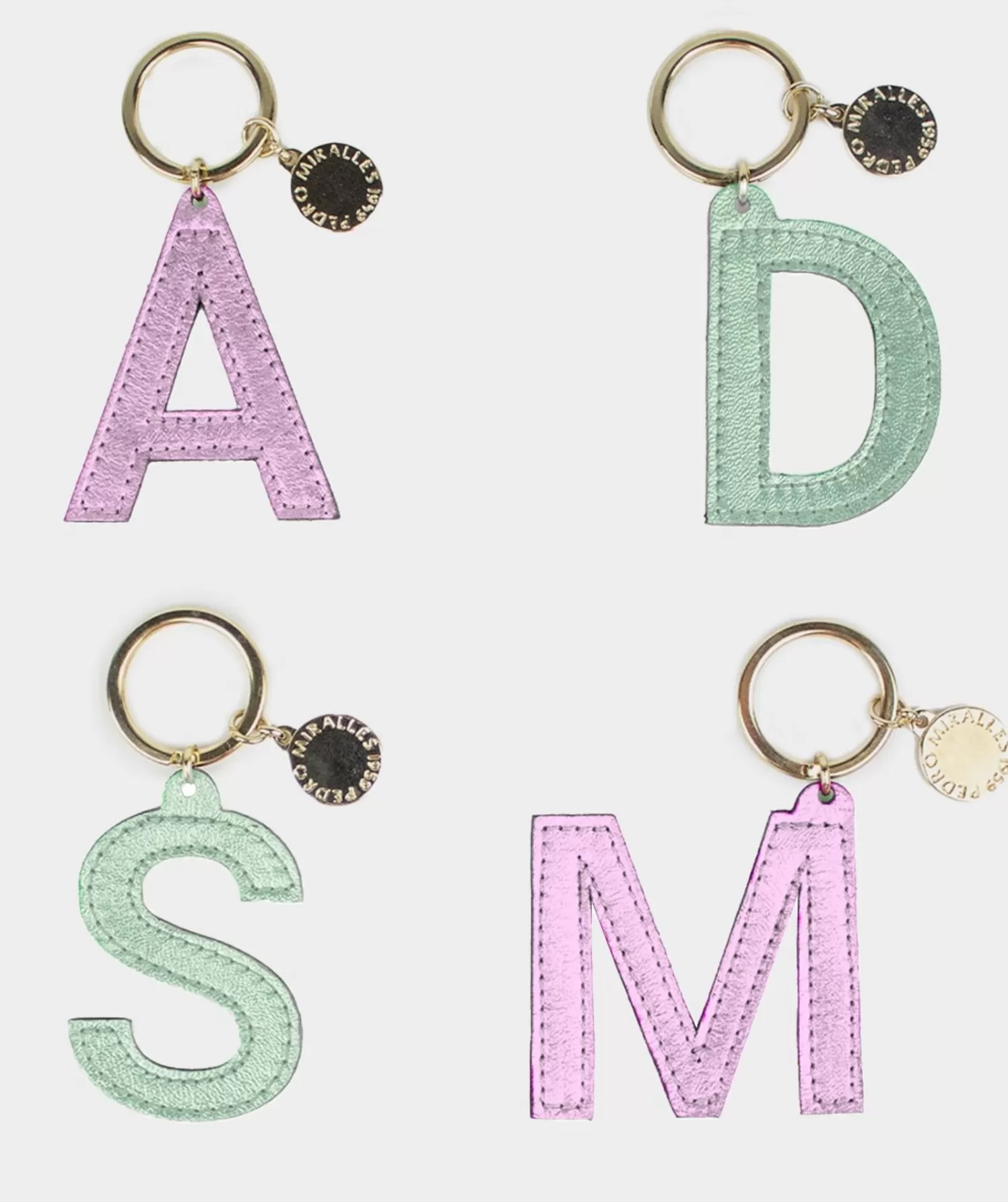 Gifts | Pedro Miralles Gifts Mint And Pink Leather Initial Keyring