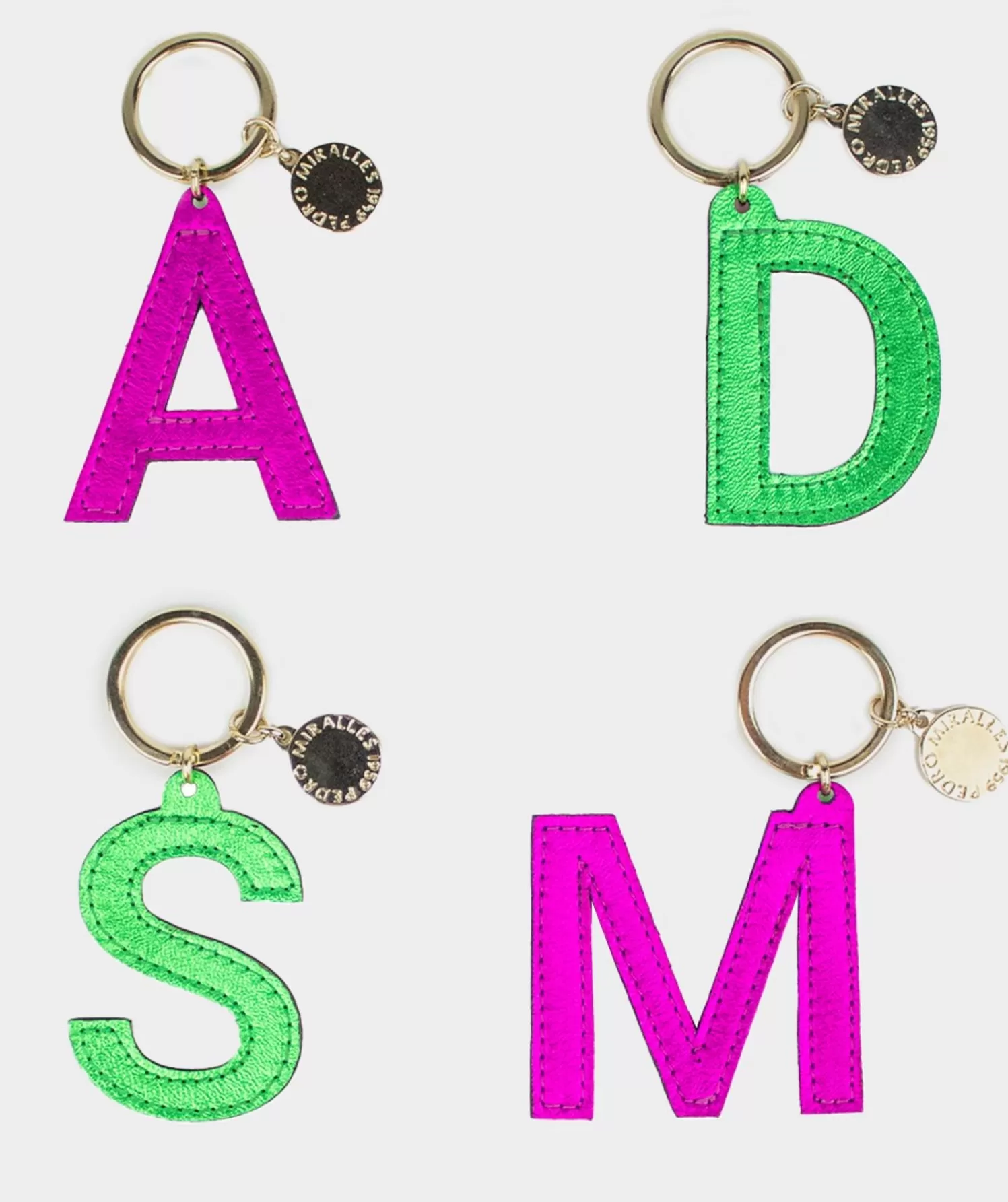 Gifts | Pedro Miralles Gifts Mint And Pink Leather Initial Keyring