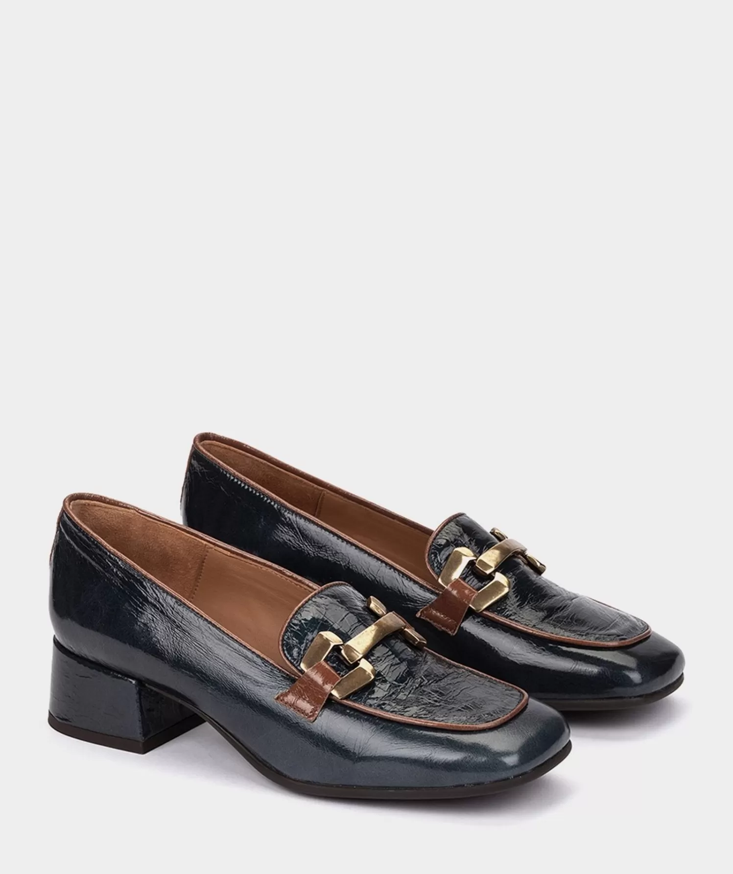 Pumps | Pedro Miralles Pumps Patent Leather Loafers In Navy Blue With Gold Trim