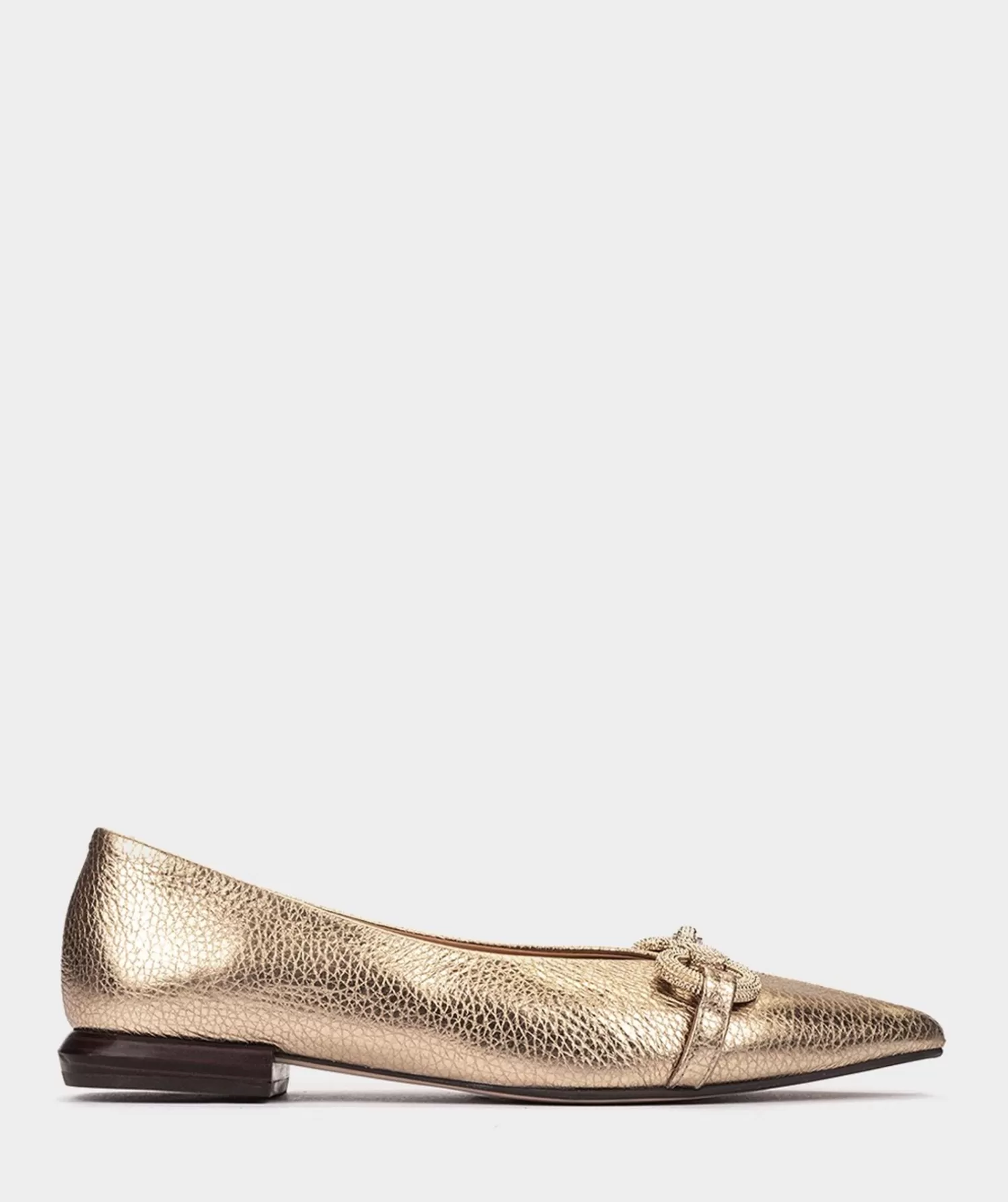 Ballet Flats | Pedro Miralles Ballet Flats Platinum Leather Ballerina Pumps With Gold Embellishment