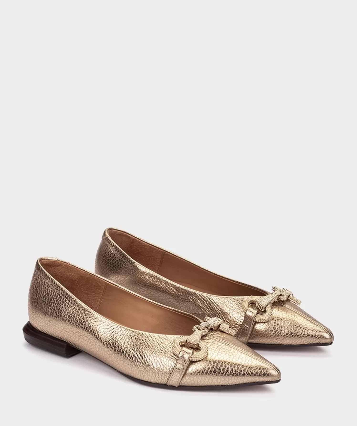 Ballet Flats | Pedro Miralles Ballet Flats Platinum Leather Ballerina Pumps With Gold Embellishment