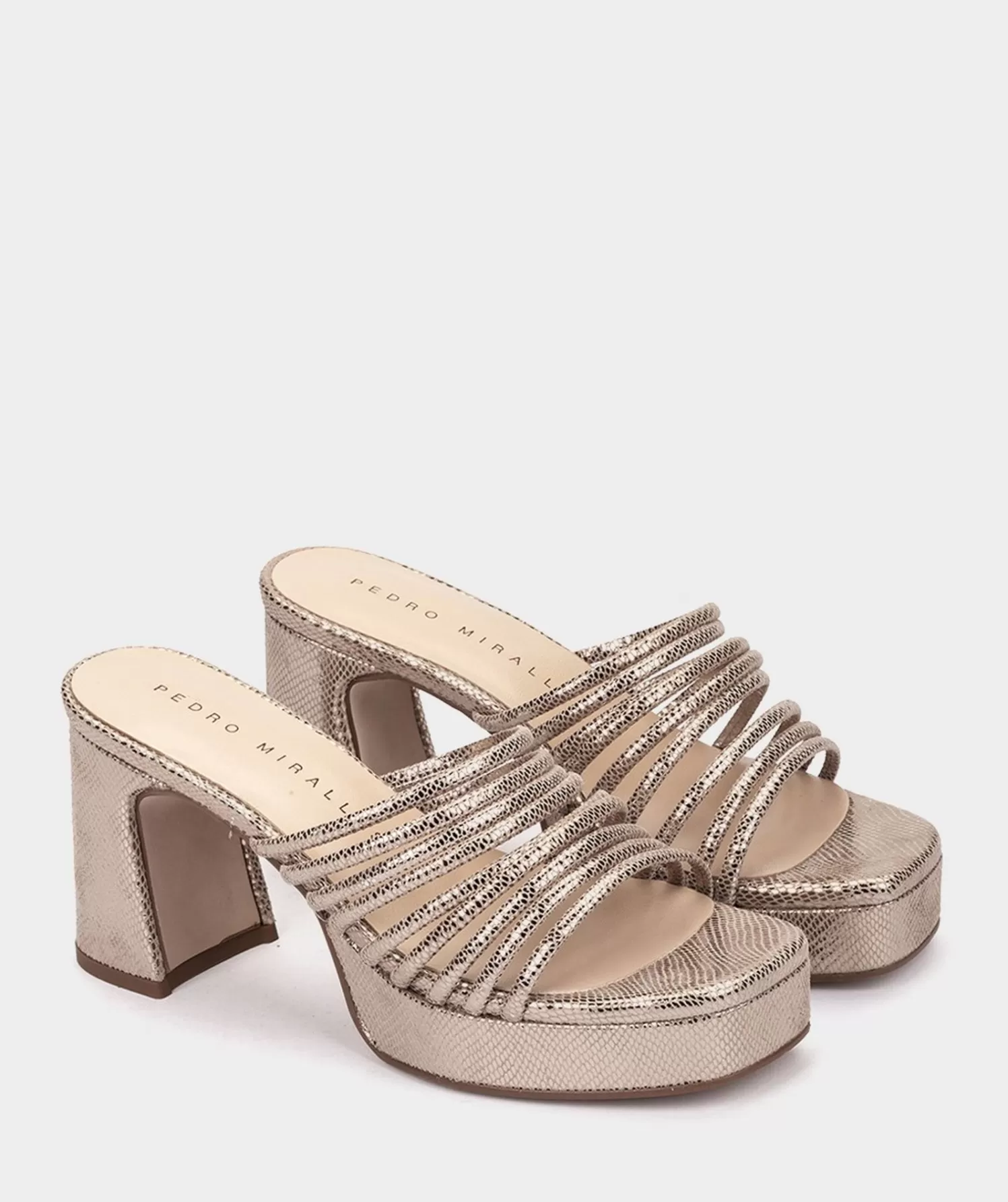 Heeled Sandals | Pedro Miralles Heeled Sandals Smoke-Tone Metallic Leather Platform Heeled Sandals