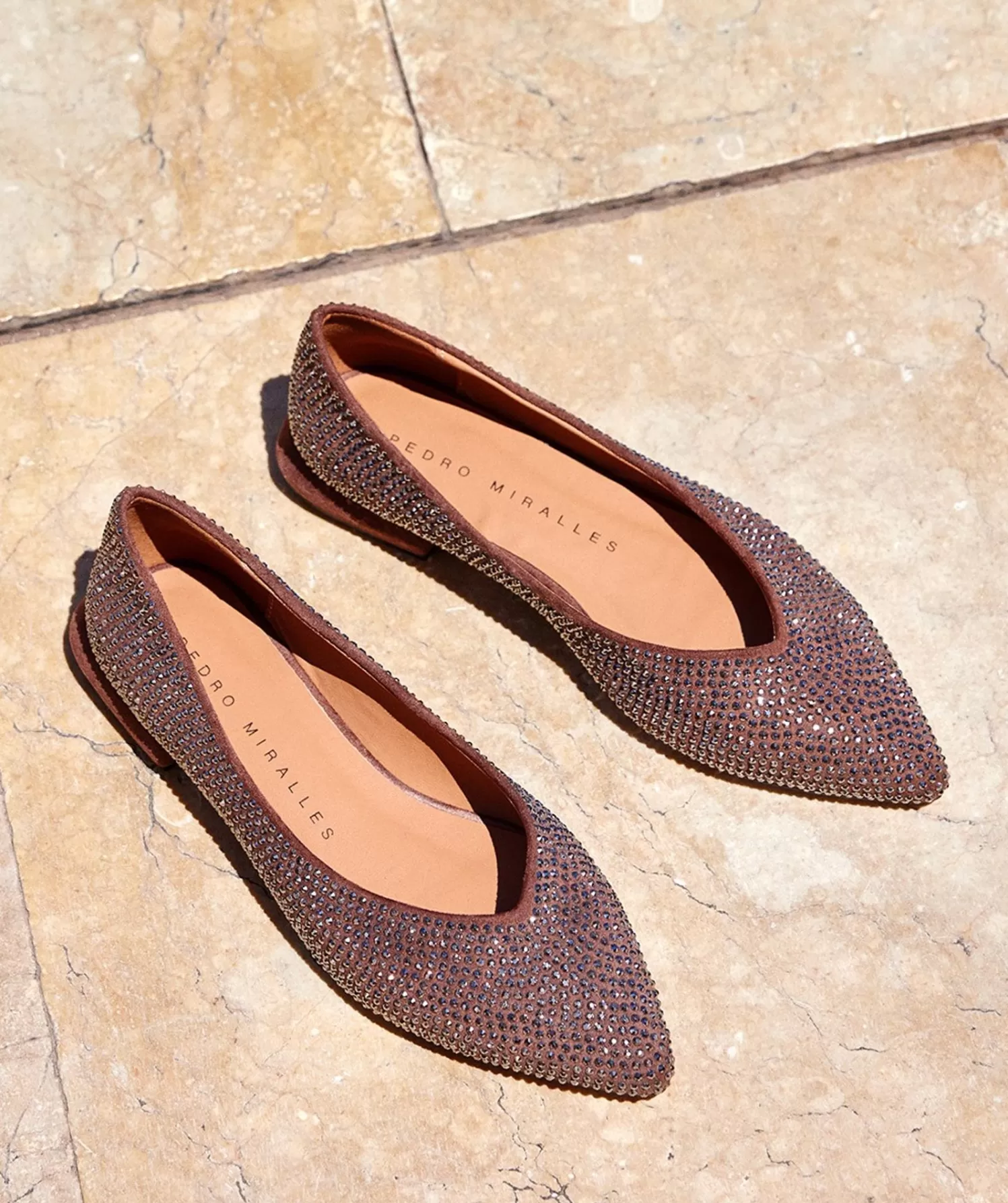 Ballet Flats | Pedro Miralles Ballet Flats Taupe Fabric Ballerinas With Shiny Details